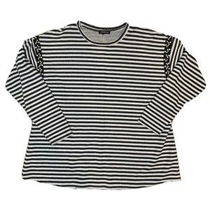 Lane Bryant Top 2X Gray Black Stripe Pearls Accent Long Sleeve Plus Size XXL